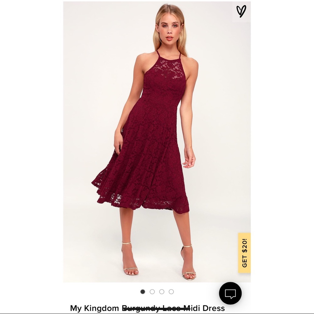 My Kingdom Burgundy Lace Midi Dress